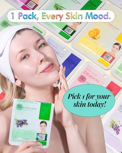 DERMAL 39 Korean Essence Sheet Mask Variety Pack, 39 Formulas, - Product Imagery
