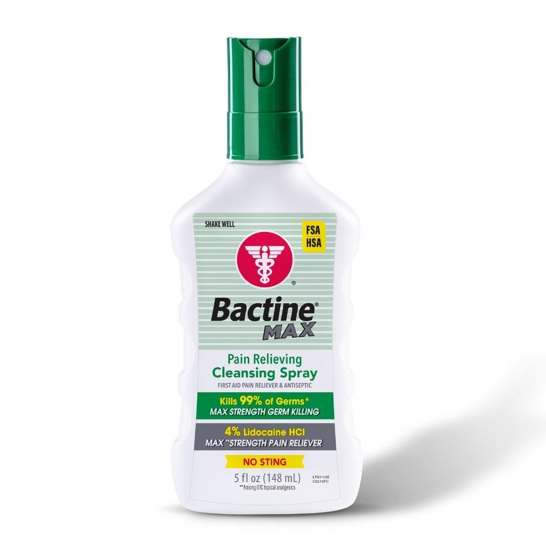 Bactine MAX First Aid Spray - Cleansing Spray with 4% Lidocaine - Product Imagery