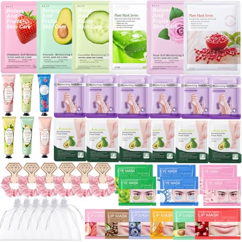 SIMSHOTUS Spa Party Supplies, Spa Party Favors,Facial Masks,Foot Mask,Under Eye Patches,Hand Mask,Hand Cream,Lip mask,Sp