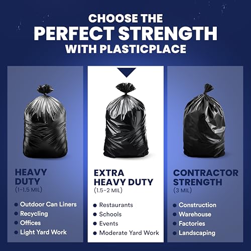 Plasticplace 55-60 Gallon Trash Bags, Heavy Duty, Black Garbage - Product Imagery