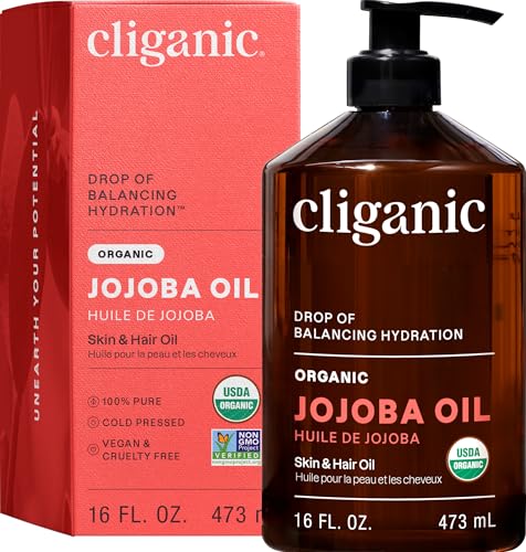 Cliganic Organic Jojoba Oil, 100% Cold Pressed for Face, Hair & - Product Imagery