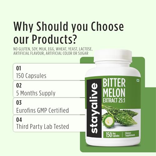 STAY ALIVE Extra Strength Bitter Melon Capsules, 10% Bitter - Product Imagery