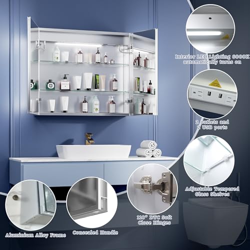 ExBrite LED Lighted Bathroom Medicine Cabinet with Mirror, 30 x - Product Imagery