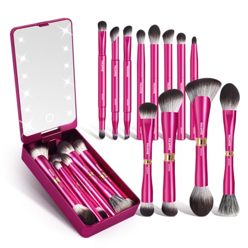 MAANGE Makeup Brushes 12 Pcs Double-ended Kabuki Brush Travel Makeup Brushes for Foundation Powder Concealers Eye Shadow