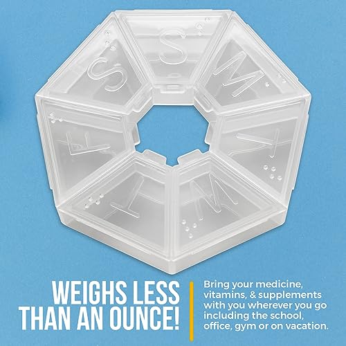 MEDca Weekly Pill Organizer Clear 7-Sided Pill Reminder, Round - Product Imagery