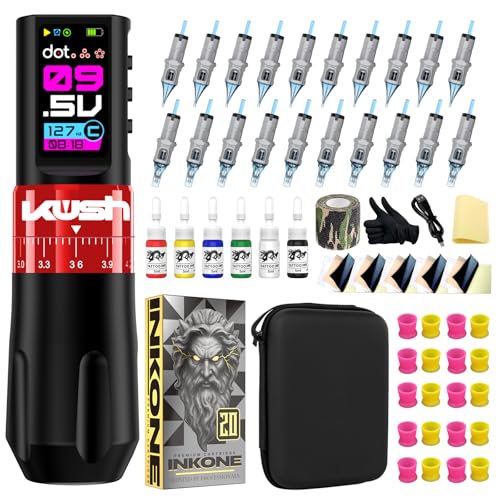 INKONE Tattoo Gun Kit, Tattoo Gun Kit for Beginners with 2000mAh Battery 7 Stroke Lengths 20PCS Cartridge Needles, Wirel