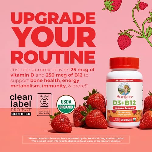 MARYRUTH'S Organic Vitamin D3 + B12 Gummies for Ages 4+, 60 - Product Imagery