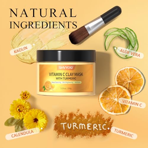 SHVYOG Turmeric Vitamin C Clay Mask with Kaolin Clay for Dull & - Product Imagery