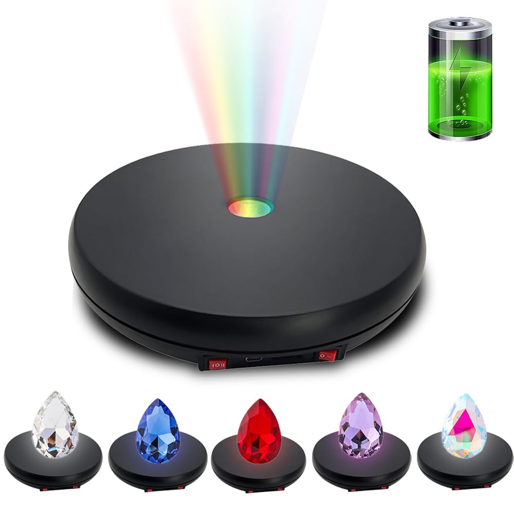 JAYEGT Motorized Rotating Display Stand with LED Light , 10 inch /55lbs Load, 360° Electronic Turntable Display Stand fo