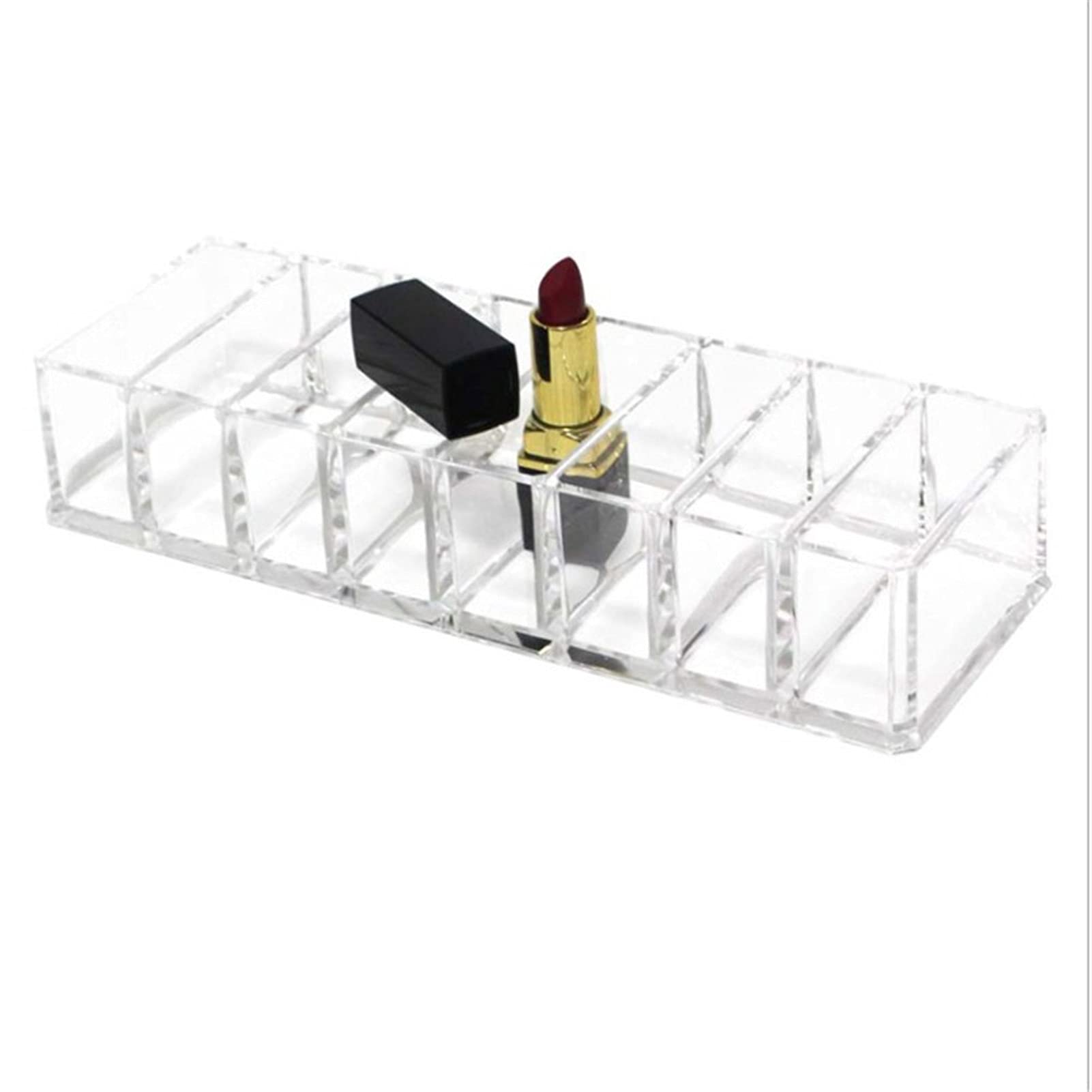 RIZGHWOY transparent plastic cosmetic organizer tray with six compartments for makeup and toiletries storage.