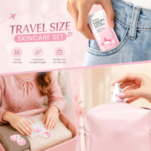 60PCS Sakura Skin Care Set, Mini Travel Skincare Set for Women & - Product Imagery
