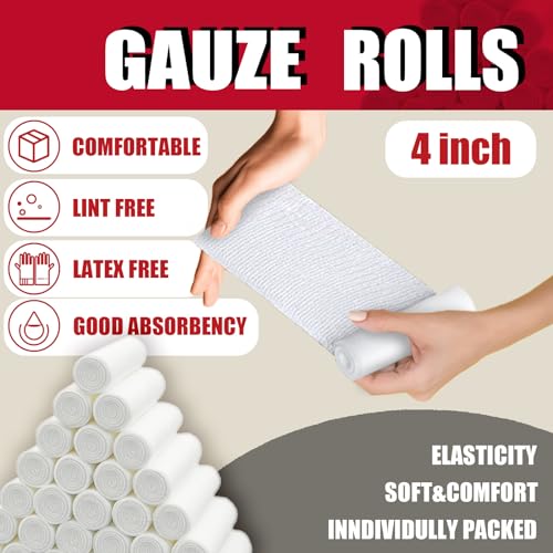 32 Pack Gauze Rolls Bandages 4 ” x 4.1 yd Premium Quality Lint - Product Imagery