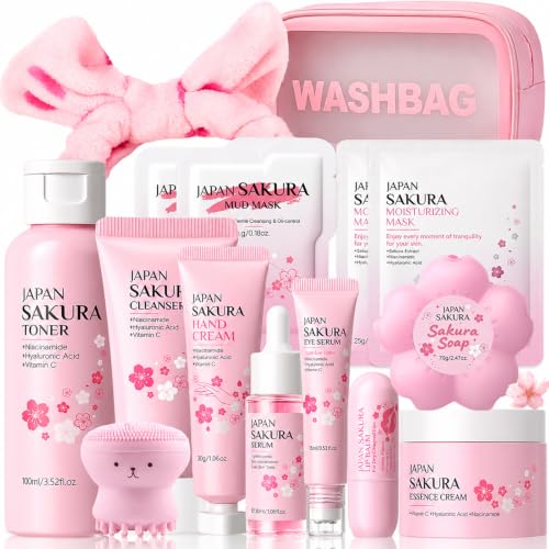 BliBling Sakura Skin Care Set for Kids Teen Girls, 15PCS Facial Skincare Gift Sets – Sakura
