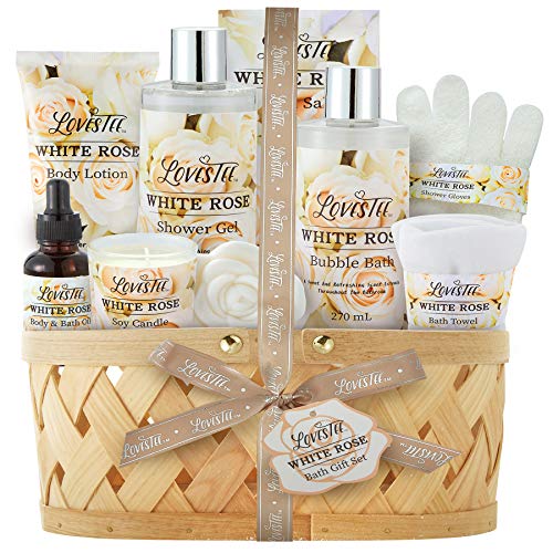 LOVESTEE Christmas Gifts Bath & Body Spa Gift Basket for Women, Best Gift for Mother's Day & Birthday, White Rose Set Bo