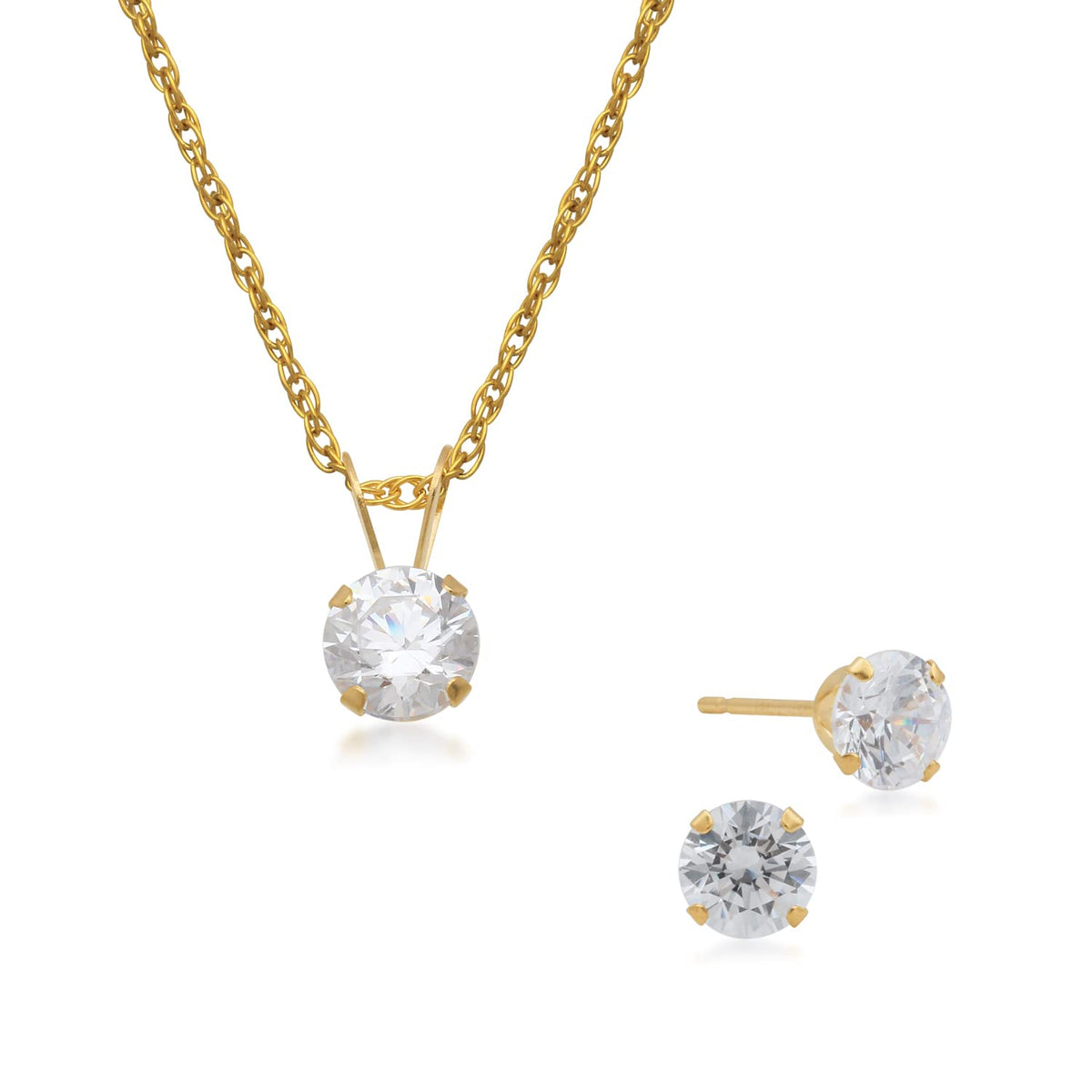 Jewelili 10K Gold Cubic Zirconia Necklace & Stud Earrings Jewelry Set – product photo (Jewelry Sets)