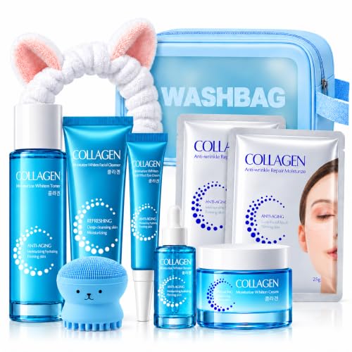 Bilziviro Collagen Skin Care Set for Women & Teens, 10Pcs Hydrating Face Care Kit