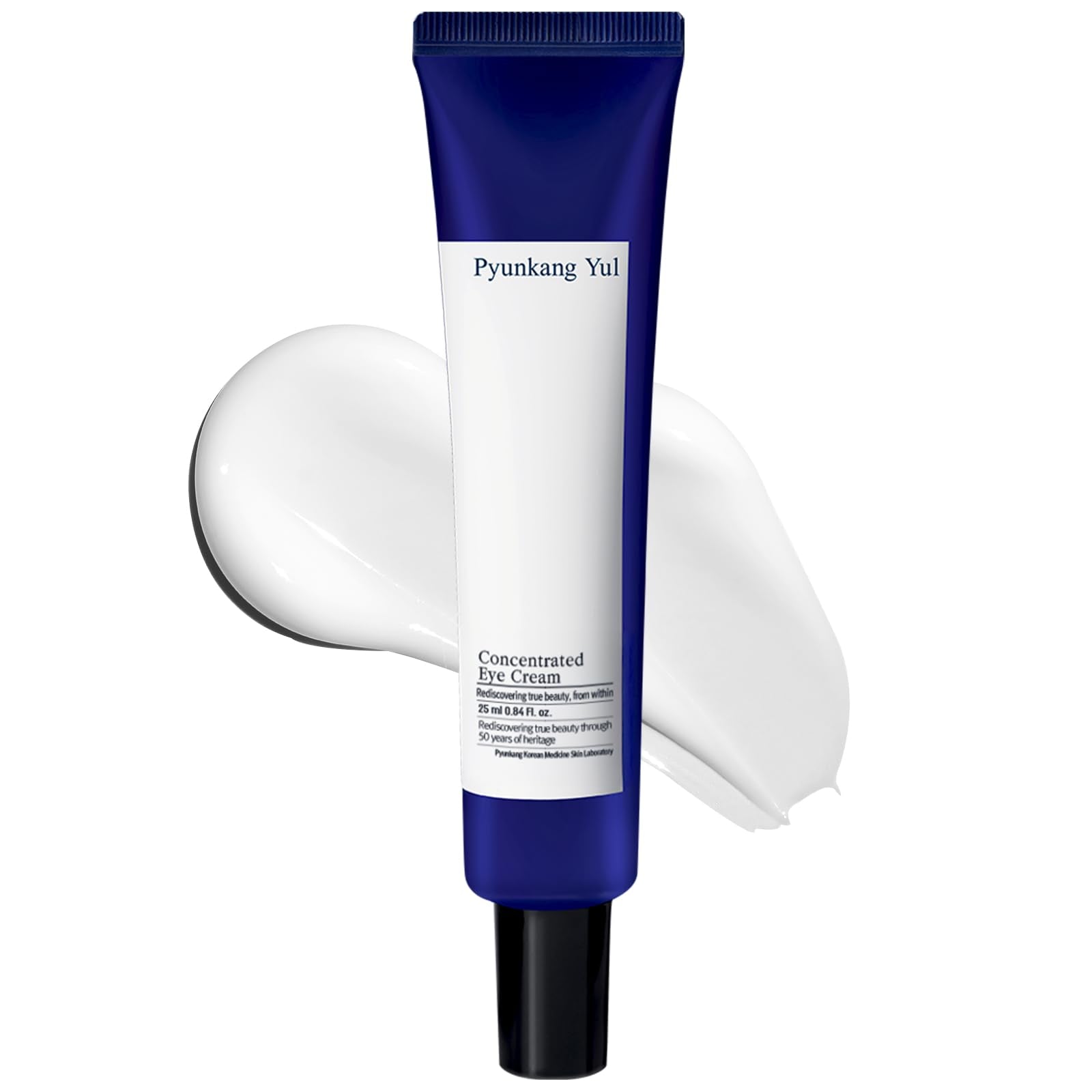 Pyunkang Yul PKY Eye Cream in 0.84 oz jar, moisturizing eye treatment with shea butter and herbal extracts for bright, firm skin.