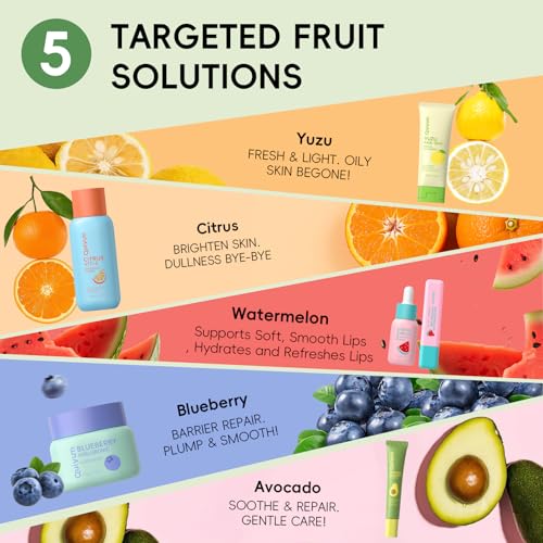 QUIYUM Fruit Skin Care Sets for Teen Girls, 6 Daily Routine - Product Imagery