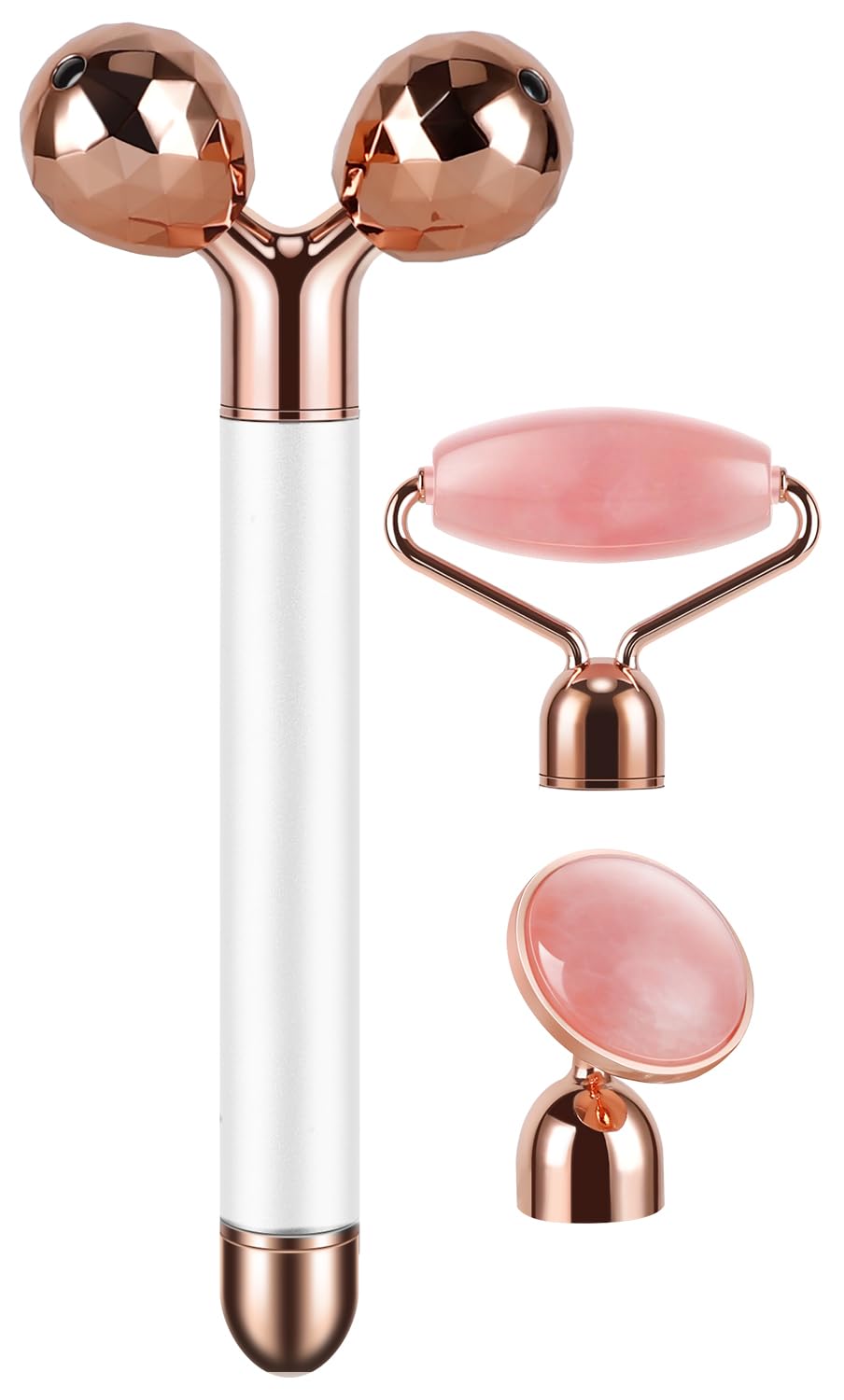 DANGSHAN 3-in-1 Electric Jade Roller 3D Roller Facial Roller & Face Massager, Rose Quartz – product photo (Facial Roller