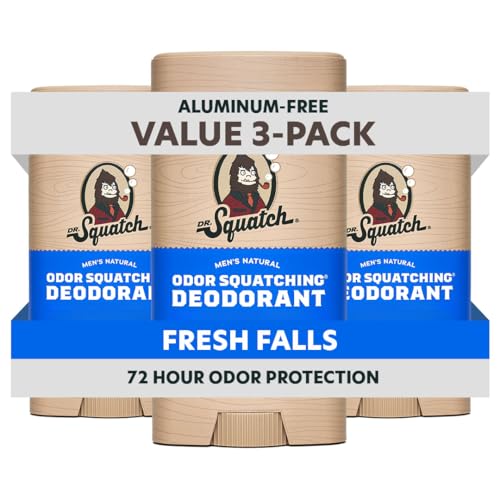 Dr. Squatch Natural Men’s Deodorant, Aluminum Free Deodorant Men (3-Pack) – Aluminum Free, Fresh Falls