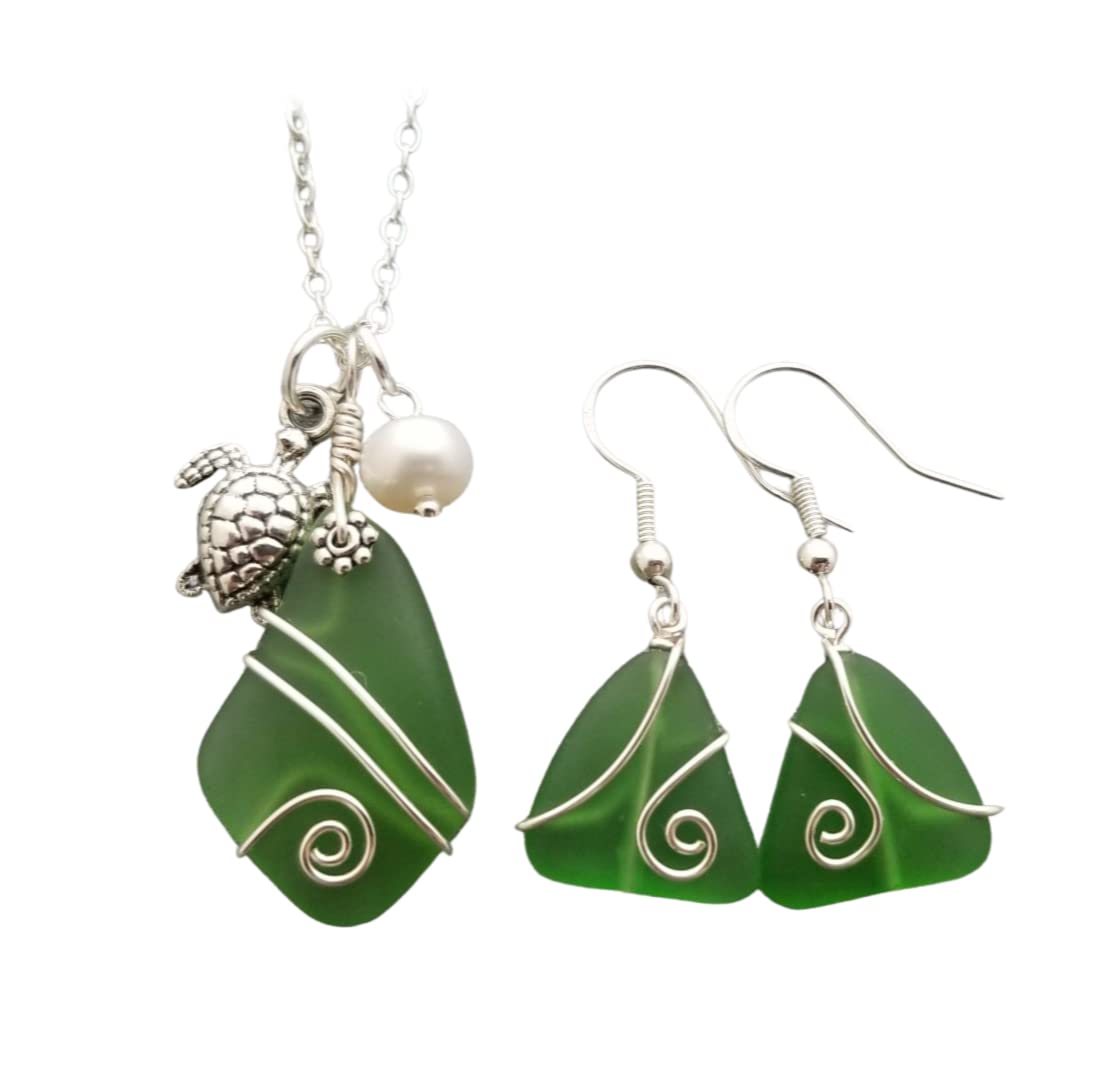 Handmade Wire wrapped Emerald May Birthstone sea glass - yinahawaii Official Imagery - 1