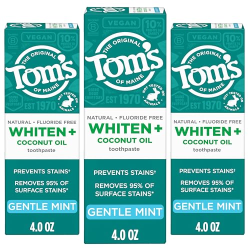 Tom's of Maine Whiten and Coconut Oil Toothpaste, Gentle Mint, 3 - Product Imagery