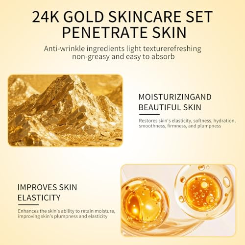 24K Gold Skincare Set,Moisturizing Face Skincare Kit 5PCS - Product Imagery