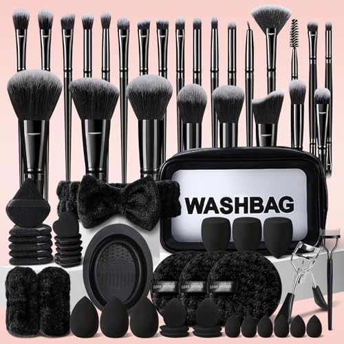HGHDBT 65Pcs Black Makeup Brushes Set Professional Makeup Kit Multi-functional Makeup Tool Set with Case Facial Makeup A