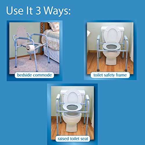 Carex 3-in-1 Folding Bedside Commode and Raised Toilet Seat, - Product Imagery