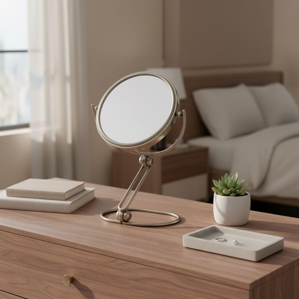 JERDON 5.5" Tabletop Makeup Mirror - 10X Magnification - Nickel - MC450N – Nickel Nickel Black Bronze Black Bronze W