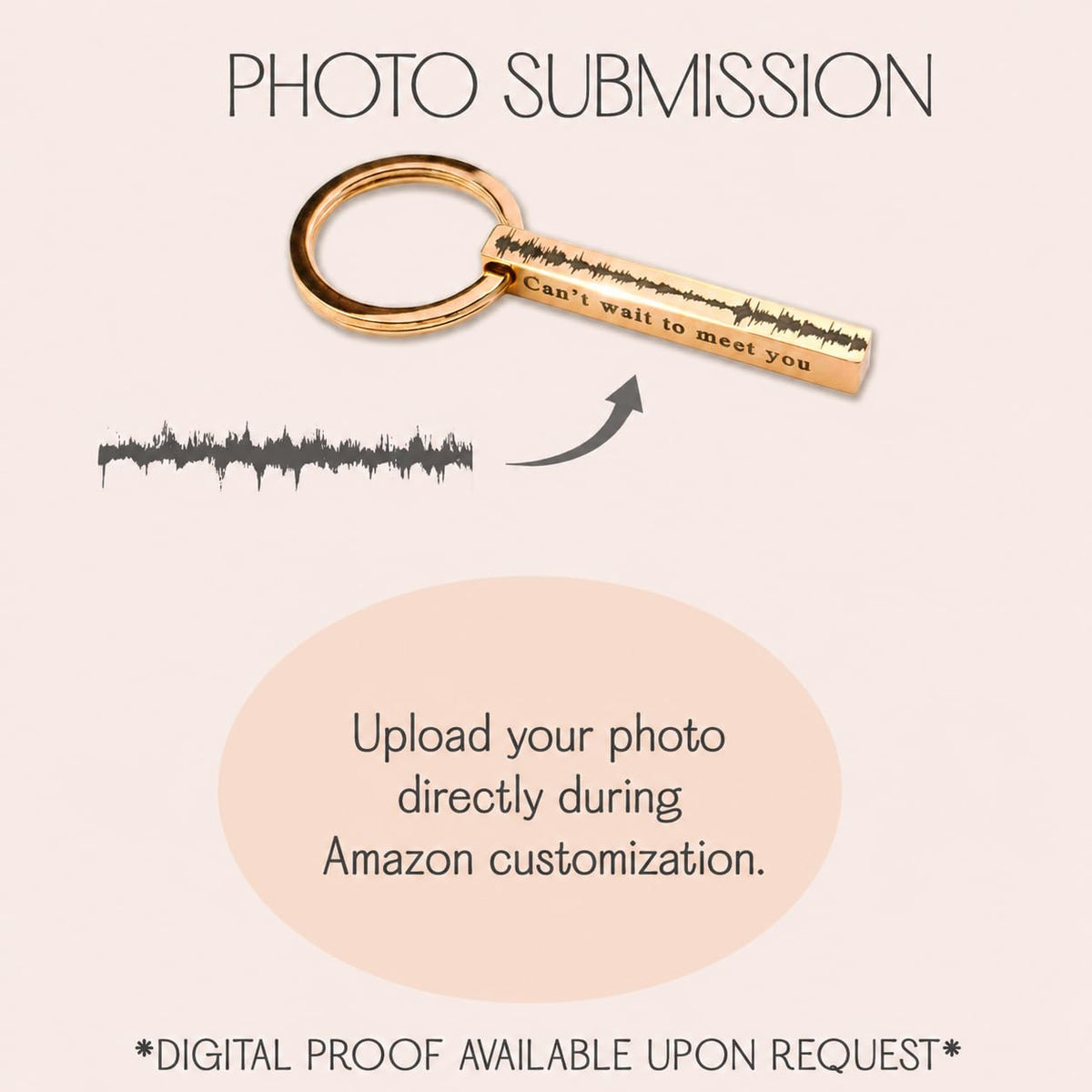 Danique Jewelry Personalized 3D Bar Keychain with Name, Handwriting, Photo, 4-Sided – back view and specifications