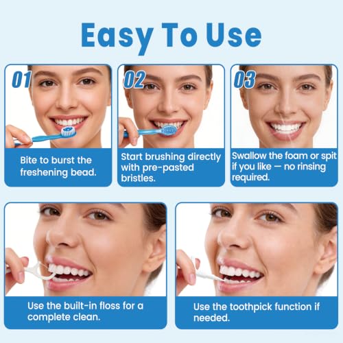 5 in 1 Disposable Travel Toothbrushes, Prepasted Mini On-the-Go - Product Imagery