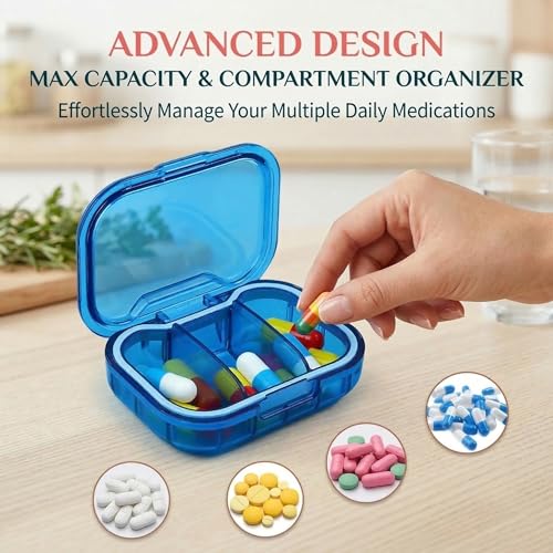 3 Pack 3 Compartment Small Pill Box, Portable Pill Case for - Product Imagery