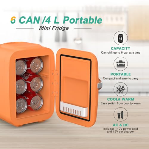 CROWNFUL Mini Fridge, 4 Liter/6 Can Portable Cooler and Warmer - Product Imagery