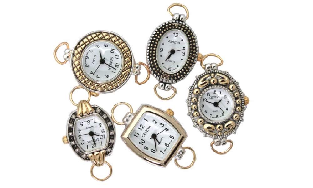 Mix Geneva Elite Watch Faces for Beading (5 PCs), Loops and Battery Included (Two Tone) – product photo (Wrist Watches)