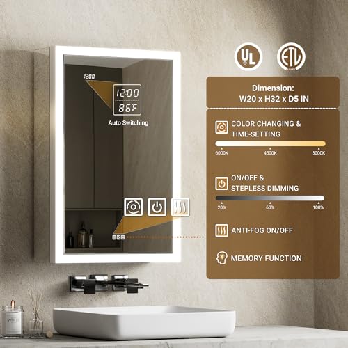 Lighted Medicine Cabinet with Mirror & Clock -20x32 Surface or - Product Imagery