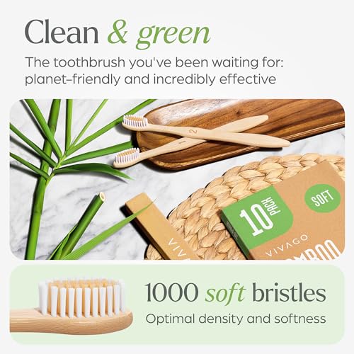 VIVAGO Bamboo Toothbrushes 10 Pack - Soft Bristles Toothbrushes - Product Imagery
