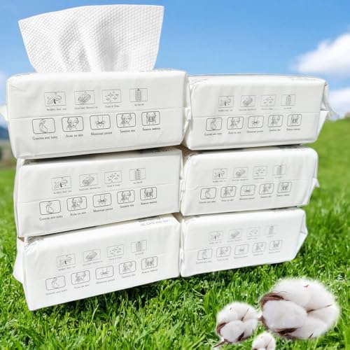 AM RIGHT THIRTY Disposable Cotton Facial Cleansing Dry Wipes, White, Soft Towelettes for Face, 600 Count (Pack of 6) – D