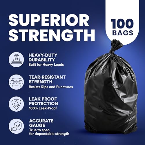 Plasticplace 55-60 Gallon Trash Bags, Heavy Duty, Black Garbage - Product Imagery