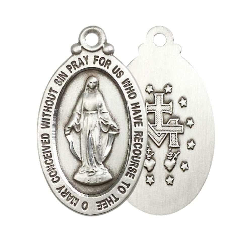 Everlasting Light Jewelry Pewter Miraculous Medal Pendant on 24 Inch - Catholic Religious Necklace Made in USA,Deluxe Ve