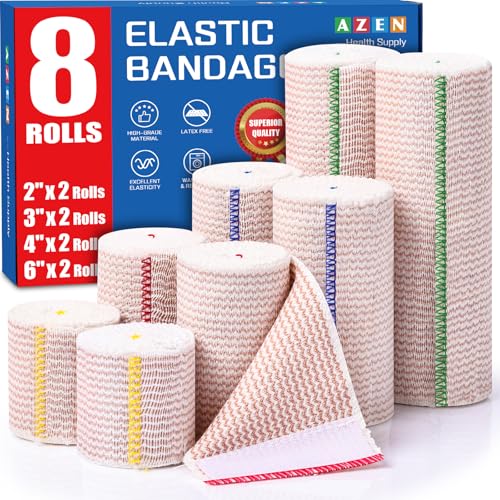 AZEN Premium 8 Pack Elastic Bandage Wrap (2x2", 2x3", 2x4", - Product Imagery