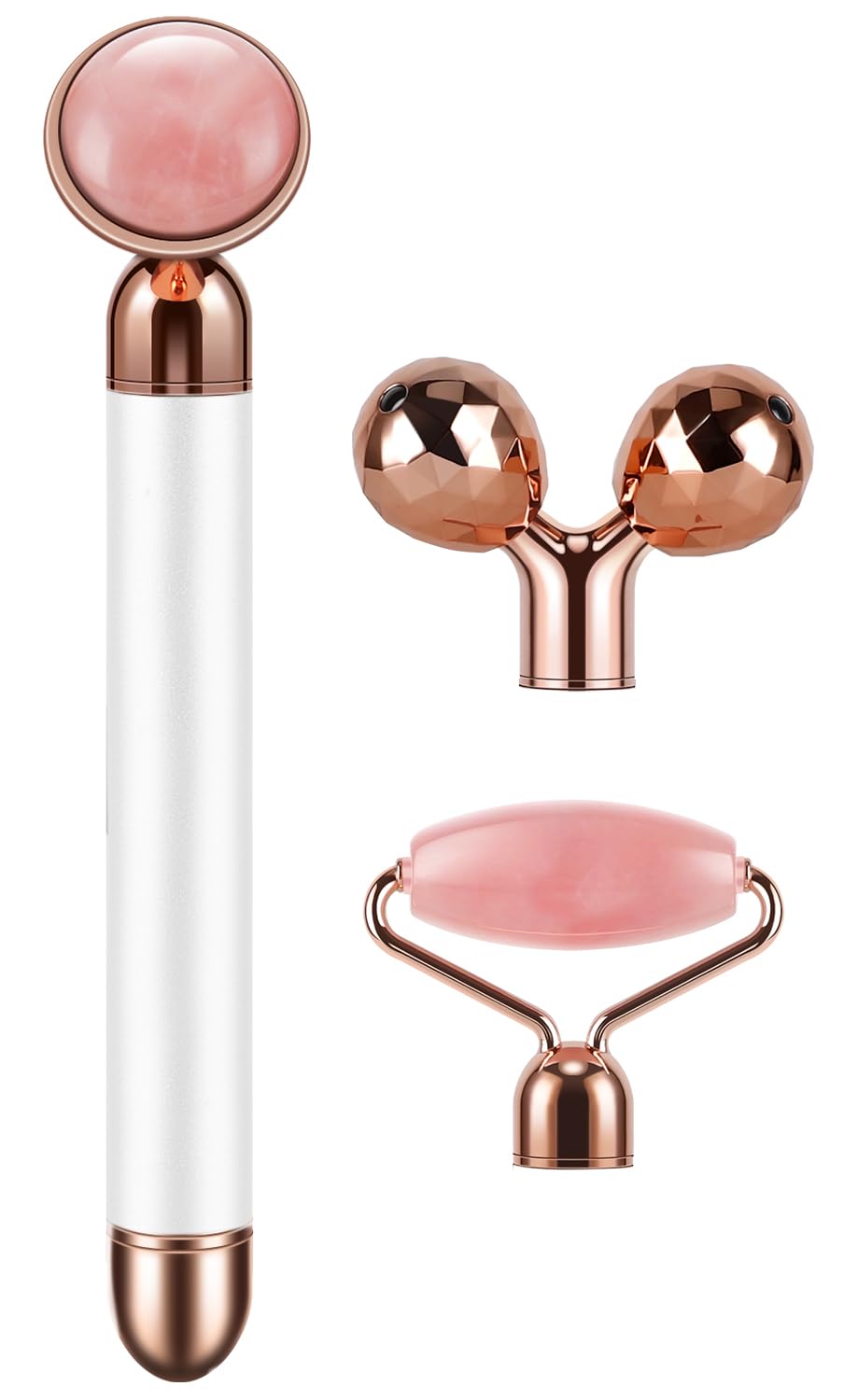 DANGSHAN 3-in-1 Electric Jade Roller 3D Roller Facial Roller & Face Massager, Rose Quartz – packaging and label