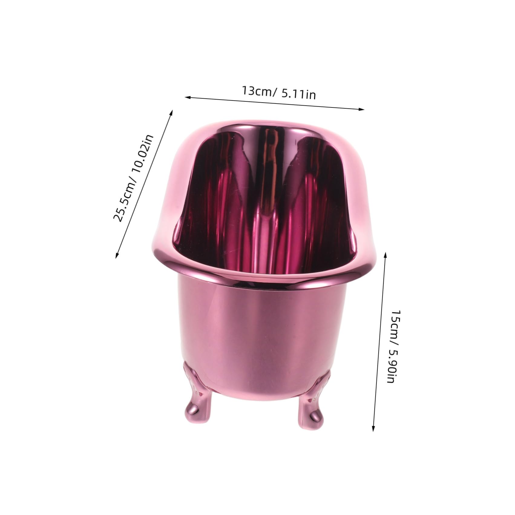 ULTECHNOVO mini metal purple bathtub caddy organizer box for cosmetics, skincare, and nail polish storage on bathroom counters.