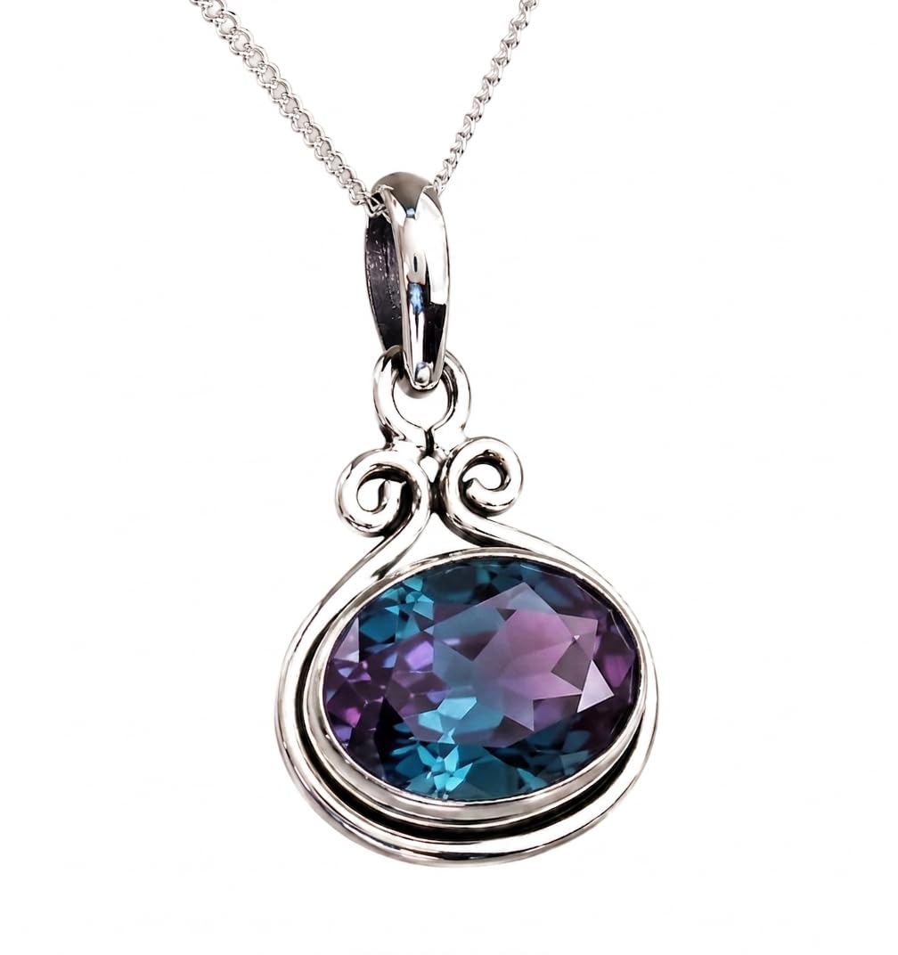 Handmade Alexandrite Pendant Necklace, Sterling Silver Oval Pendant, June Birthstone Jewelry for Her, Art Nouveau Filigr