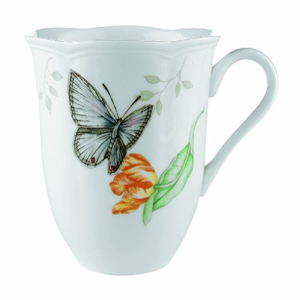 Lenox Butterfly Meadow Collection Blue Butterfly Tea Cup & Saucer Set – Ivory/Blue Butterfly, Porcelain