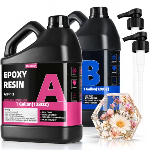 Honleek 2 Gallon Crystal Clear Epoxy Resin Kit - Not-Yellowing No-Bubble, Self Leveling Easy Pour - 1:1 Ratio High Gloss