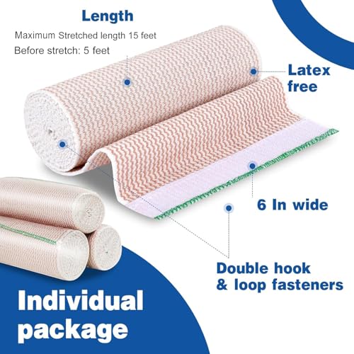 AZEN Premium 5 Pack Elastic Bandage Wrap 6 Inch, Compression - Product Imagery