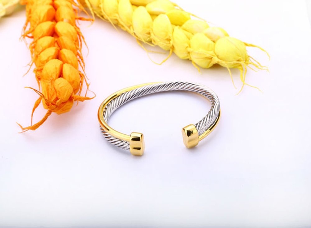 UNY JEWEL Jewelry Make a Statement with Our Two Tone Twisted Cable Wire Ball Weave Cuff Bangle Makes a Thoughtful and St