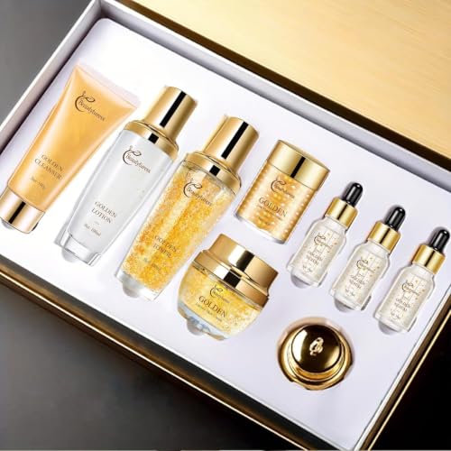 Golden Facial Skin Care Set with Cleanser, Toner, Lotion, Face - Product Imagery