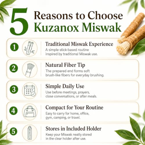 Miswak Sticks for Teeth Pack of 12 with Holder - 100% Natural - Product Imagery